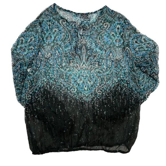a.n.a Sheer Paisley Blouse Sheer Ombre Long Sleeve Women's Medium Blue Boho - Picture 6 of 9